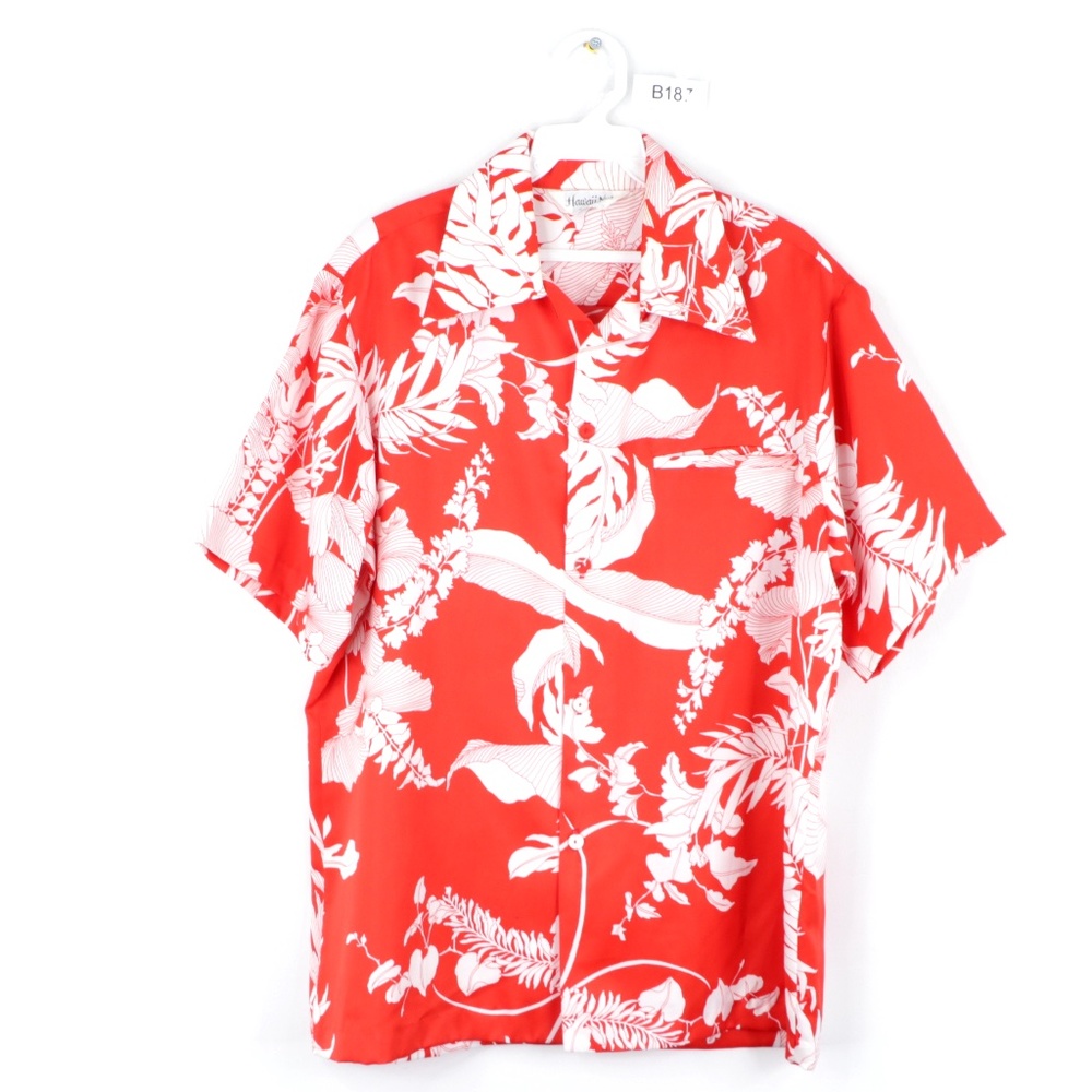 Vintage 70s Floral Print Hawaiian Shirt Red